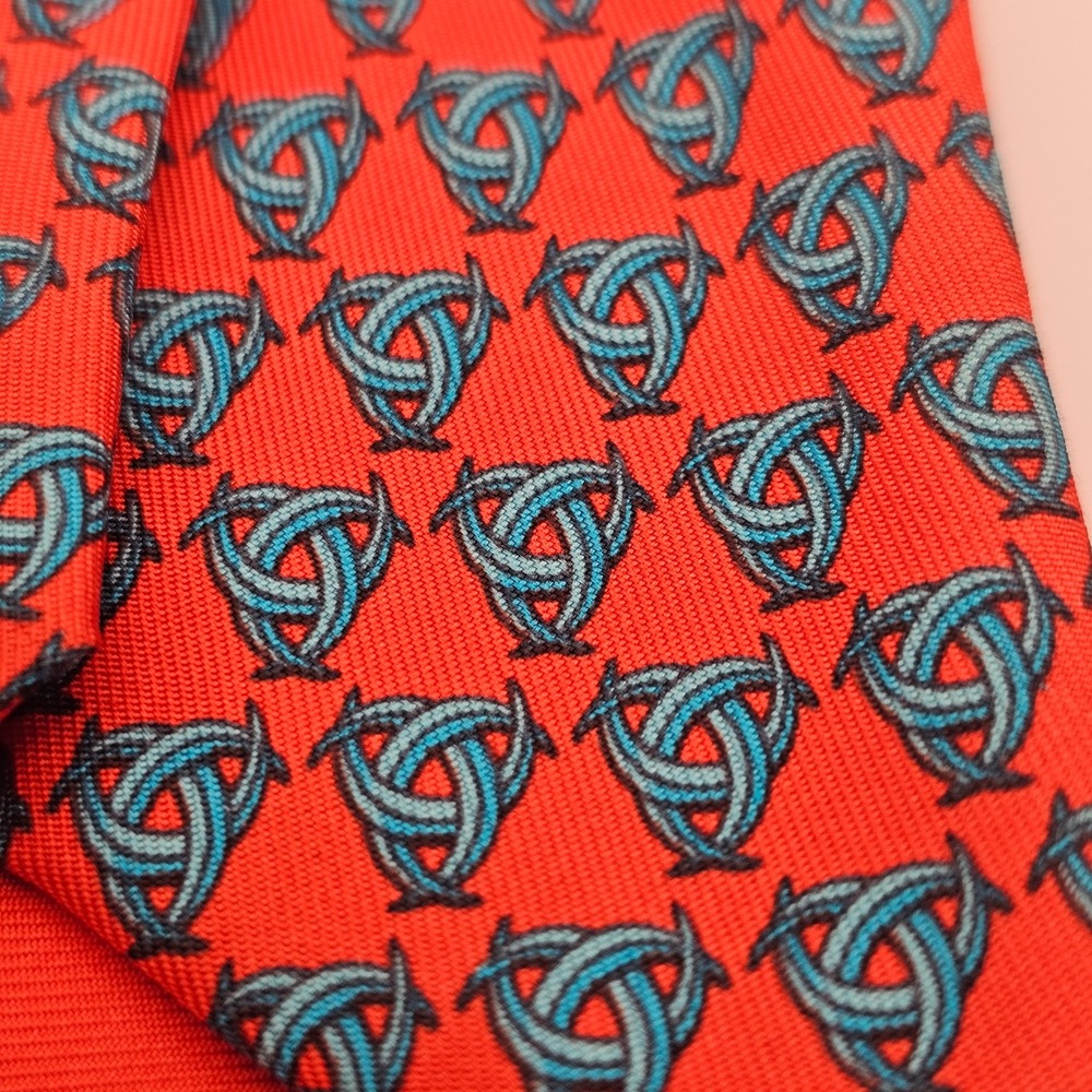 Hermes Silk Tie Red Blue Geometric Celtic Knot French Designer Luxury Old Money - Picture 2 of 8